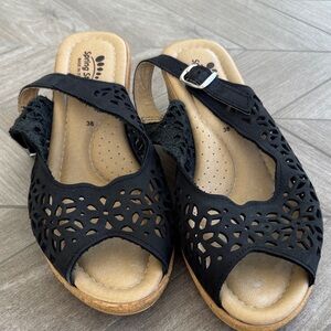 Spring Step Black Cutout Sandals 38